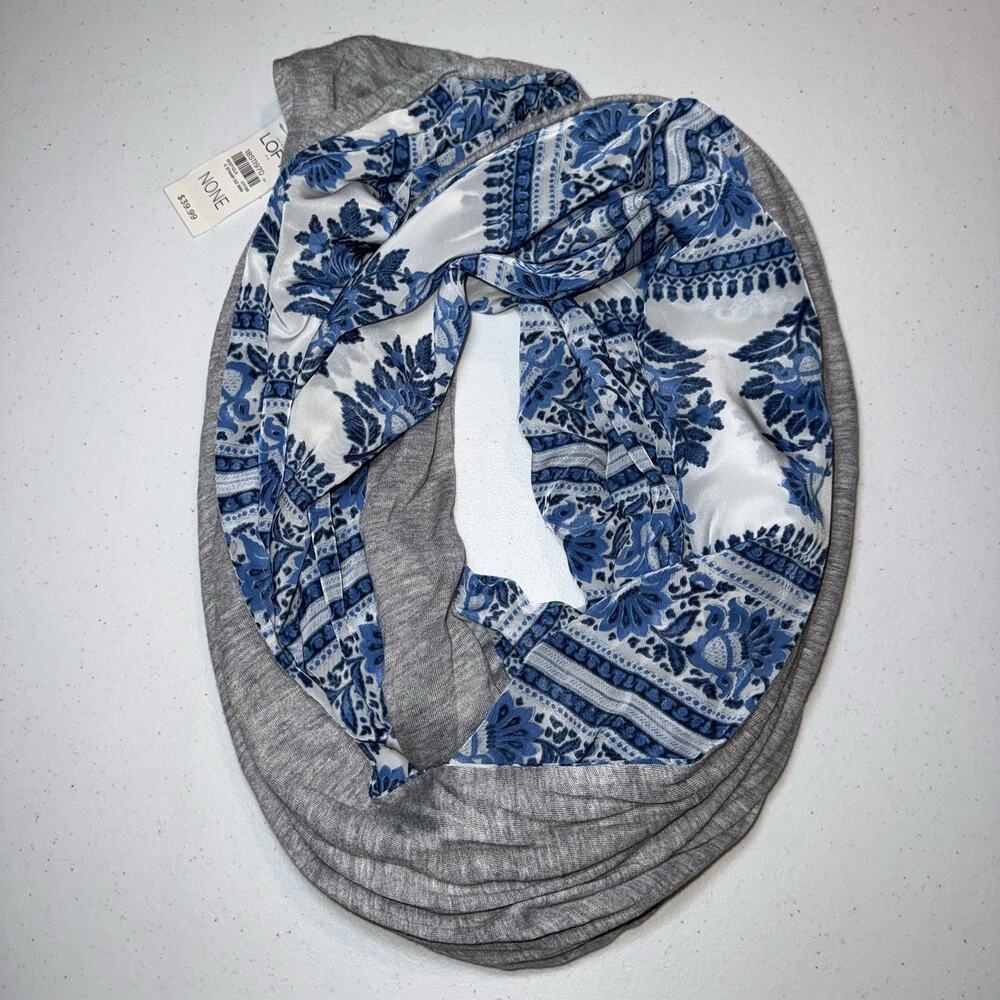 Loft Women’s Jersey Knit Blue Gray Scarf Floral Toile NWT